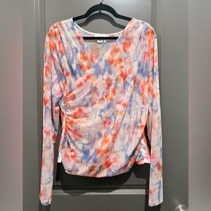 By Anthropologie Long-Sleeve Crossover Mesh Top- XL